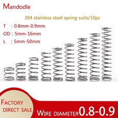 304 스테인레스 스틸 압축 스프링 와이어 diameter0.8-0.9 외부 diameter5-16 미니 10pc, [01] 0.8mm, [07] 11mm, [09] 50mm, 10개