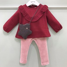 아가방 예쁜 상하세트에 별무늬 디자인의 귀여운가방까지~~ 기모 티셔츠에 골지 골덴바지에 가방