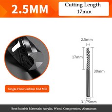 카바이드 싱글 플루트 엔드 밀 목공 공구 알루미늄 절삭 공구 cnc 밀링 커터 목재 밀링 커터 5A 인치, 21 3.175-3.175-17, 10개