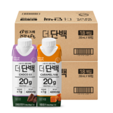 빙그레 더단백 프로틴음료 단백질 드링크 250ml 초코맛 18팩 + 카라멜맛 18팩, 18개, 18개