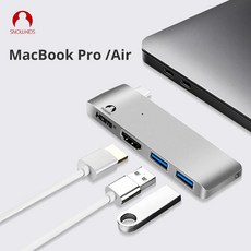MacBook Pro 용 Snowkids Type C Dock 허브 MacBook Air HDMI USB3.0 USB C 포트 확장 분배기|USB 허브|, 1개, Gray  HMDI 2USB, 단일