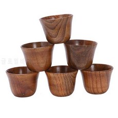 6pcs 창의적인 차 세트 작은 나무 컵 작은 컵 반대 측면 나무 컵과 천연 나?