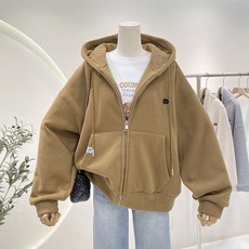 여성 추동 오버핏 기모 도톰 캐주얼 후드 집업 카디건 코트