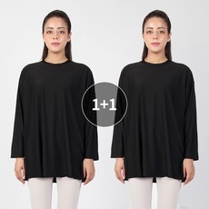 오버핏 긴팔 운동복 2장세트 요가 필라테스복 커버업 롱 티셔츠 상의 박스티 빅사이즈