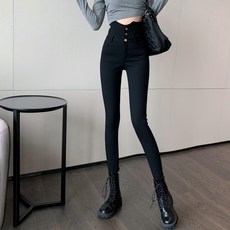 두터운 융털 스키니핏 팬츠 여성 겨울 가을 계절 보여 블랙 마술납 펜 스키니진
