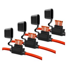 4x 퓨즈 인라인 퓨즈 홀더 10 AWG 12V Atc Ato 퓨즈 회로 자동차 퓨즈 홀더 오토바이 자동차 자동차용 자동차 퓨즈, ABS, 블랙 레드