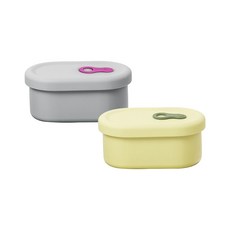 파미레 실리콘 스팀홀 용기 타원형 2종 세트 350ml, 그레이+라임, 1세트