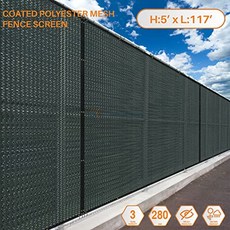 천막 5'x117'FT 녹색 통기성 비닐 코팅 폴리 에스터 망사 형 화면 주거용 상업용 프리미엄 개인 정보 보호 울타리 화면 맞춤형 (5' FT x 117' FT Green), 5' FT x 117' FT, Green