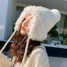 헤어볼 폼폼 니트 모자 비니 여자 래빗 퍼 방울 귀마개 겨울 기모 맨투맨