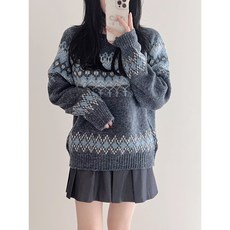 노르웨이 눈꽃 노르딕 아가일 자수 오버핏 니트 4color