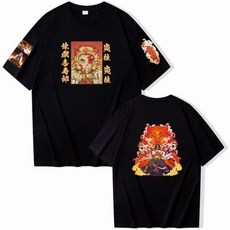 하라주쿠 애니메이션 악마 슬레이어 렌고쿠 쿄주로 인쇄 티셔츠 오버사이즈 라운드넥 패션 반팔 남녀공용 티 탑