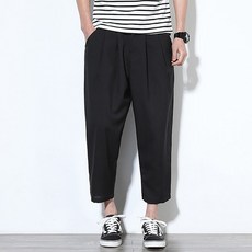 두드림 남자 통큰바지 배정남바지 와일드슬랙스 밴딩 팬츠 해외여행여름옷 (블랙 차콜)