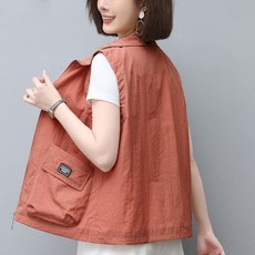 2024 여름 중년여성 빅포켓 카라넥 집업 자외선차단 햇빛차단 얇은 루즈핏 조끼 베스트 아웃도어 엄마룩