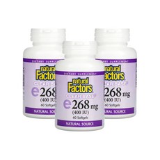 내추럴팩터스 비타민 E 268mg 400 IU 60정 3팩 Natural Factors 클리어 베이스 d 알파 토코페릴 아세테이트, 3개 - 토코페릴아세테이트