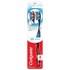 콜게이트 Colgate 360° 고급 치실 팁 부드러운 칫솔모 성인용 칫솔 2팩, 2 Count (Pack of 1)_퍼플, 2개