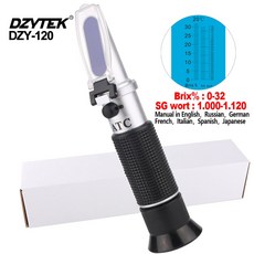 당도계 DZYTEK 디지털 맥주 굴절계 ATC 맥주 맥아 와인 과일 설탕 홈브루 미터 브릭스 0-32% 비중력 1.000-1.130, 1개, 1) DZY-120-WHITE