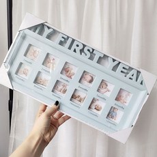아기 성장기록 돌잔치 사진프레임 12개월 성장액자, 상세페이지참조, Blue