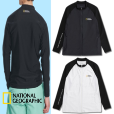 (매장 정품) 내셔널지오그래픽 남성 배색 세미 오버핏 집업 래쉬가드 수영복 비치웨어 커플