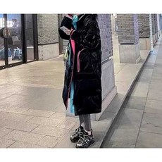 따뜻한 광택 패딩 경량 롱 파카 겨울 아우터 후드