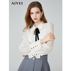 시스루블라우스 AIVEI는 IVY의 가을 신제품 프랑스 리본 쉬폰 셔츠를 축하합니다