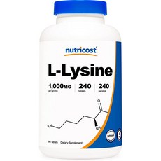 NutricOst L-Lysine 1000mg 240 정 - 글루텐 무료 비 GMO 및 채식 친화적 인 240 정, 1개, 240정