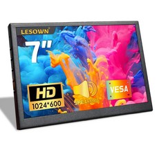 LESOWN 7인치 모니터 IPS 미니 LCD 디스플레이 세컨드 스크린 1024x600 HDMI 소형 휴대용 컴퓨터 듀얼 스피커 오디오 잭 메탈 케이스 포함, LESOWN 7인치 모니터 IPS 미니 LCD 디스플레, 1개