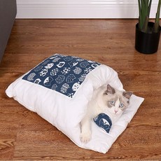 애완 동물 고양이 침낭 세트 침대에 베개 작은 개 고양이 잠자는 부드러운 베개 애완 동물 고양이 개 제품 이동식 빨 애완 동물 패드, 파란색, 1개