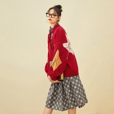 SUIHAN 해리 포터 연명태평새 체크 가디건 여 학원털 니트 루즈핏