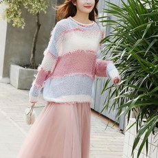 새로이 KJI1YQ98 여성 시스루 니트 봄 여름 루즈핏