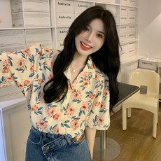 Kingfishe 여성 반팔 플라워 셔츠 여름 예쁜 블라우스 상의 n6 Yanf