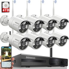 무선 보안 카메라 시스템 OOSSXX 8 채널 NVR HD 1080P 가정용 보안 감시 WiFi 카메라 시스템 4TB 하드 드라이브 중소기업용, 단일옵션