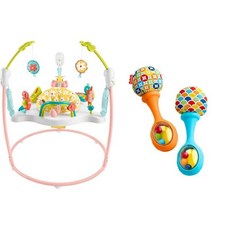 미국 프리미엄 Fisher-Price 바운서 액티비티 센터 블루밍 펀 점퍼와 유아용 음악 조명 및 발달 장난감 래틀앤락 마라카스 블루오렌지 2카운트