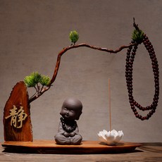 bogu 프레임 zisha 장식품 동자 스님 가정평화 새차 신차고사 관세음보살 풍수지리 부처상, 정적 단어 기반 + 명상 초보자 (가벼운 커피)