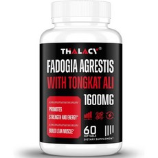 Thalacy 1600mg Fadogia Agrestis Tongkat Ali 보충제 Ashwagandha 함유 남성용 추출물 - 최대 강도 60 소프트젤, 60개(1팩), 1개, 60정