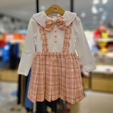 코코리따 사랑스럽고 단정 깔금한 핑크 체크 레이어드 멜빵 스타일 스쿨룩 신학기 원피스