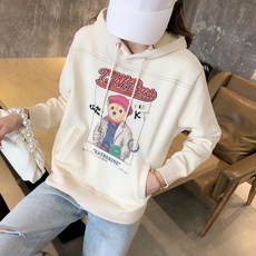 겨울 가을 여성 룩 애니메이션 플라워 프린트 자수 기모 캐쥬얼 와이드 후드티 맨투맨 TTMWK