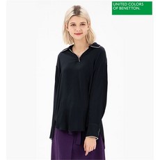 베네통 라인 배색 오픈 카라 블라우스 BABL53861 DN