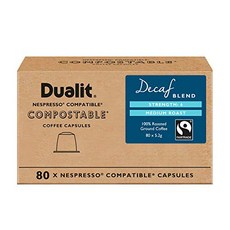 CRU Kafe 네스프레소 호환 디카페인 퇴비화 가능 커피캡슐 by Dualit 80팩 8 X 10 Pk 프리미엄 친환경 공정무역 커피 포드 80인분 퇴비화 가능한 네스프레소캡슐 100%-53229, 02.디카 페인, 단일옵션