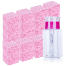 네일 디스펜서 리무버 세트 180ML 펌핑 멘다형 공병 네일솜 젤와이퍼 1200p 포함 네일샵 네일 도구, 1세트, 투명
