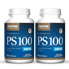Jarrow Formulas PS 100 - 60 Softgels Pack of 2 - 100 mg Phosphatidylserine (PS) - Supports Brain Health - Soy Free - Up to 120 Total Servings, 2개, 60개