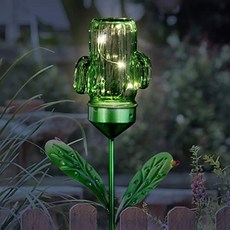 3 개의 LED 조명 유리 선인장 야외 경금속 더미가있는 태양 녹색 선인장 메이슨 항아리 정원 더미 태양 선인장 메이슨 항아리 선인장 유리 금속 지상 더미 4 (Green), Green