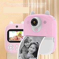 프린트 카메라 폴라로이드 핑크 흑백사진 카메라 즉석, 1개, 노란색 64G 종이 5롤