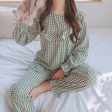 말랑마쥬 귀여움듬뿍 잔체크 거즈면 파자마세트