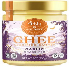 4th & Heart California Garlic Grass-Fed Ghee 9 Ou 4th & Heart 캘리포니아 목초 사육 마늘 기 9온스 케토 방목 재배 비 G, 255g, 1개