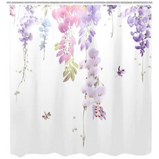 半島良品 不透光防霉防水浴簾 附掛勾, 藤蔓紫花, 1個