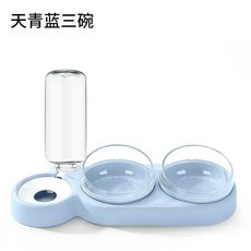 반려동물자동급식기 반려동물 고양이 세 그릇 목 보호 자동 급식기 물 저장 디펜서 먹이 물튀김 방지 공급기, blue