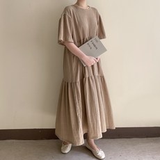 쥬드샵 날개소매 주름지 빅사이즈 오버핏 88 티어드 캉캉 롱 원피스