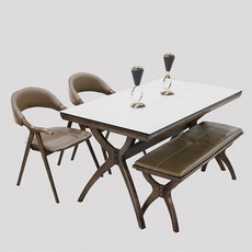 몽블랑 세라믹 상판 4인용 가죽 벤치 식탁세트(1300), 화이트