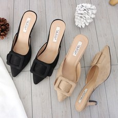 꿀신 제인 사각버클 스웨이드 뮬 블로퍼 7cm