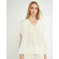 21SS [Capri Capsule] 오트밀화이트 솔리드 셔링 면 반팔블라우스 VIBL1E307OW - 아떼바네사브루노블라우스